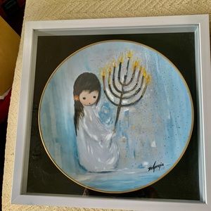 Glass Framed De Grazia Signed Festival Of Lights Christmas Plate